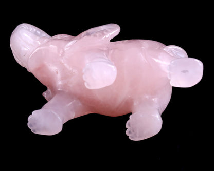 4.1" Rose Quartz Hand Carved Crystal Elephant Sculpture