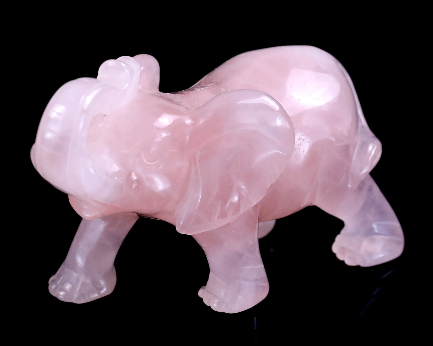 4.1" Rose Quartz Hand Carved Crystal Elephant Sculpture