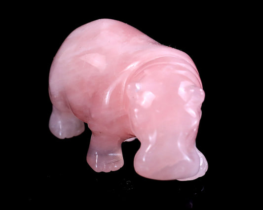 2.2" Rose Quartz Hand Carved Crystal Hippo Sculpture