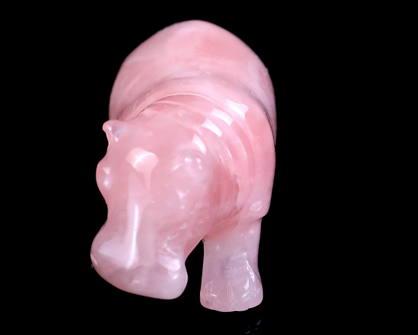 2.2" Rose Quartz Hand Carved Crystal Hippo Sculpture