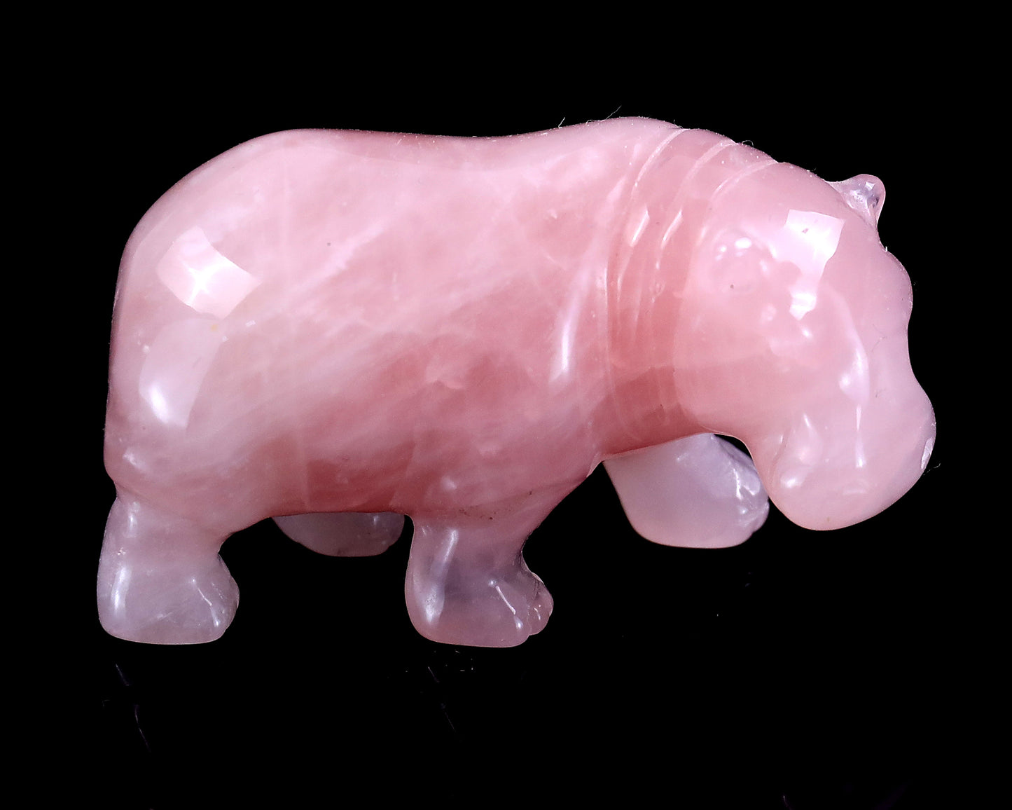 2.2" Rose Quartz Hand Carved Crystal Hippo Sculpture