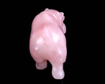 2.2" Rose Quartz Hand Carved Crystal Hippo Sculpture