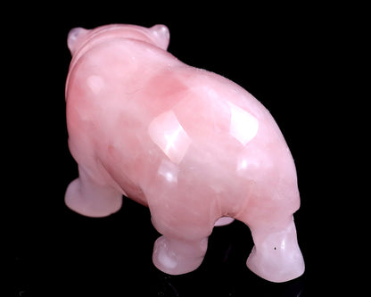 2.2" Rose Quartz Hand Carved Crystal Hippo Sculpture