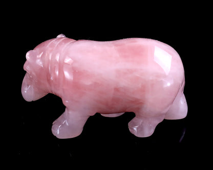 2.2" Rose Quartz Hand Carved Crystal Hippo Sculpture