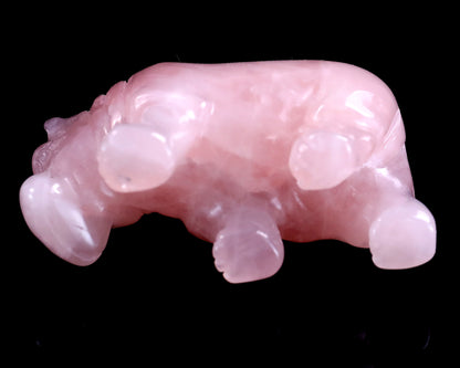 2.2" Rose Quartz Hand Carved Crystal Hippo Sculpture