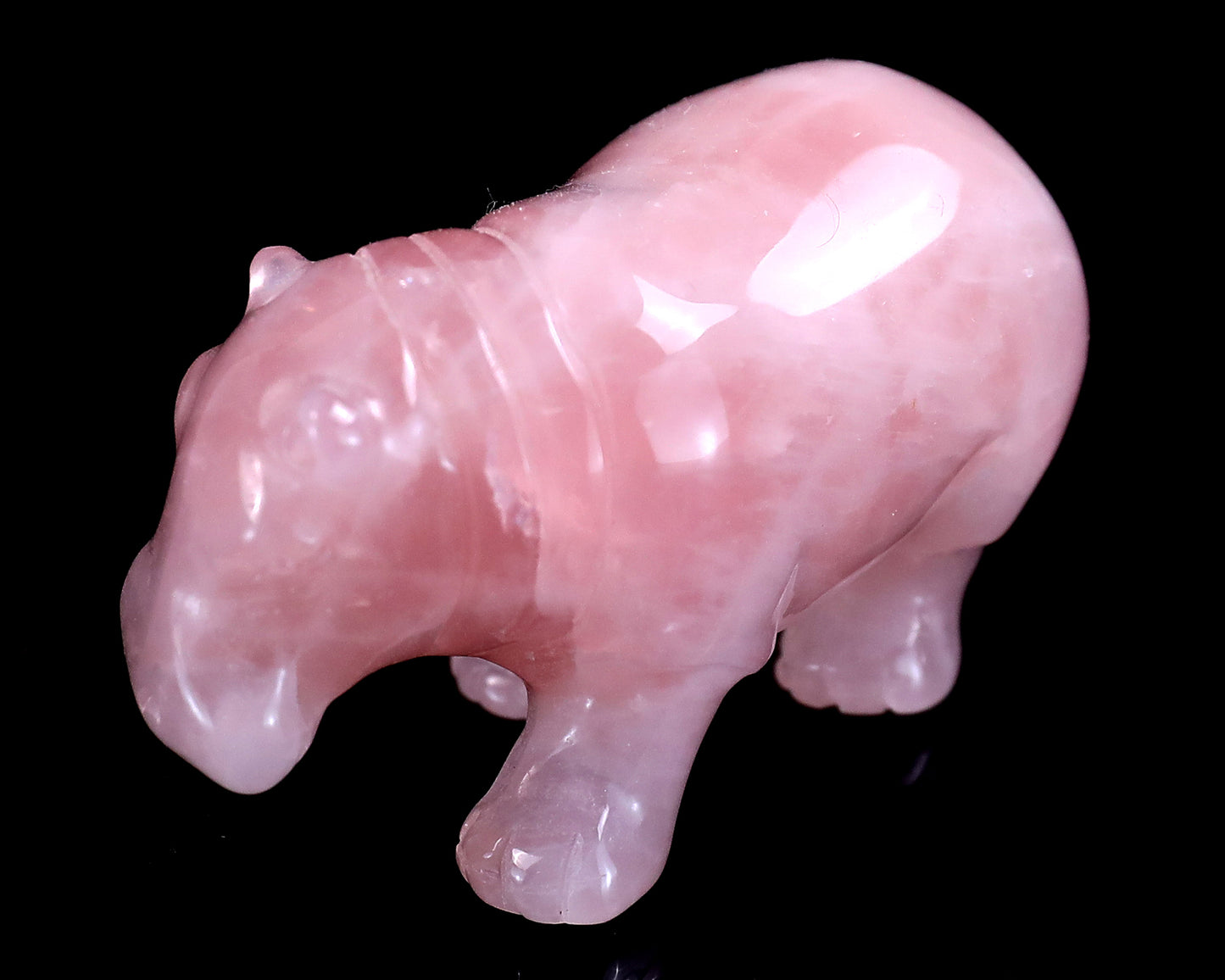 2.2" Rose Quartz Hand Carved Crystal Hippo Sculpture