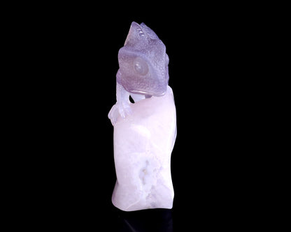 4.6" Amethyst Geode Agate Hand Carved Crystal Lizard Sculpture