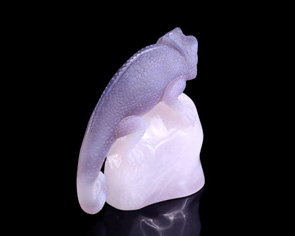 4.6" Amethyst Geode Agate Hand Carved Crystal Lizard Sculpture