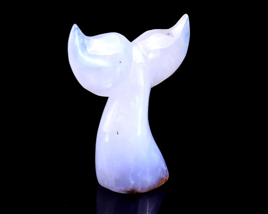 4.2" Blue Chalcedony Hand Carved Crystal Whale Tail Sculpture