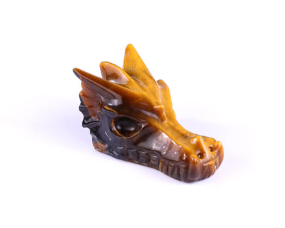 1.7" Tiger Iron Eye Hand Carved Crystal Dragon Skull Sculpture