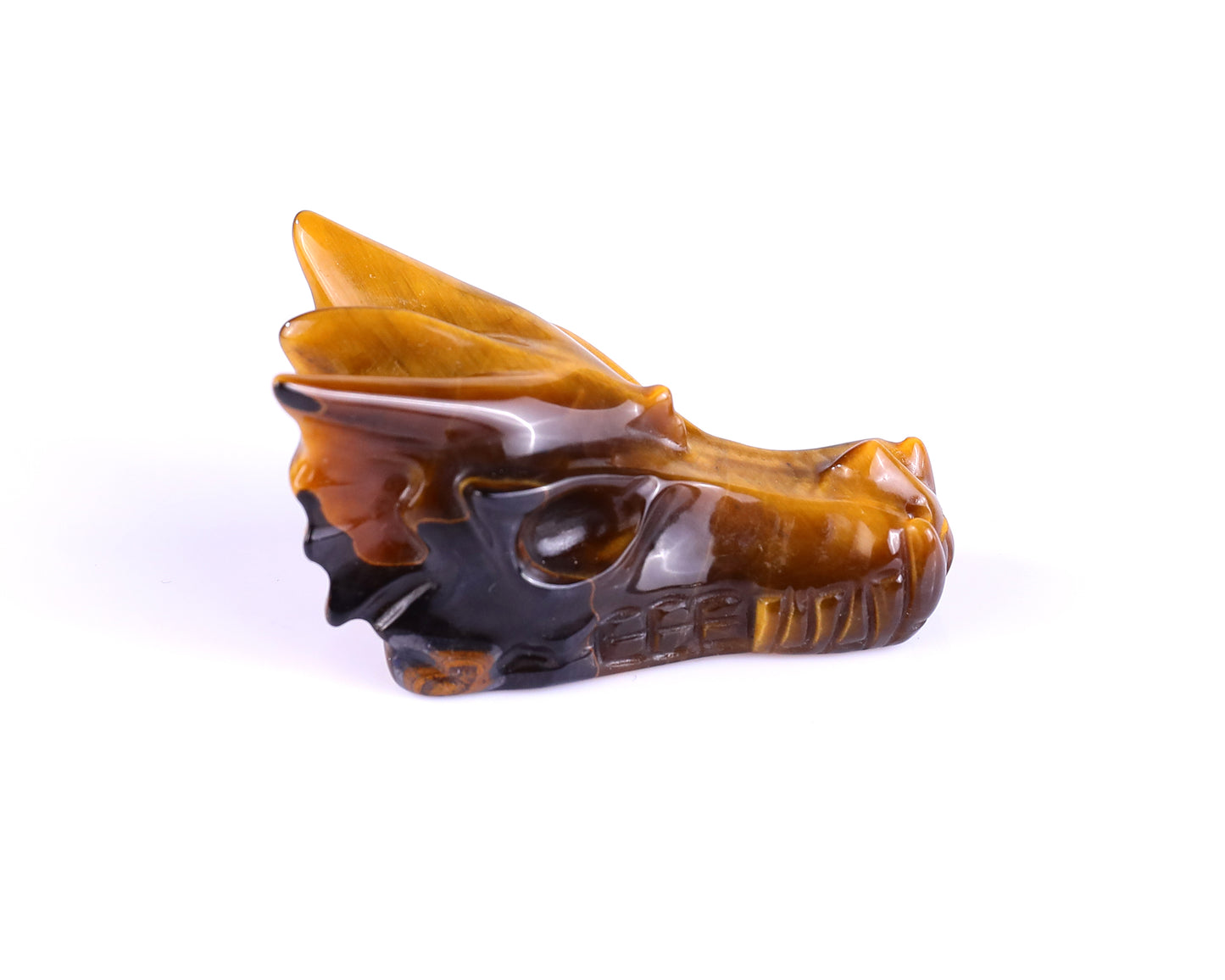 1.7" Tiger Iron Eye Hand Carved Crystal Dragon Skull Sculpture