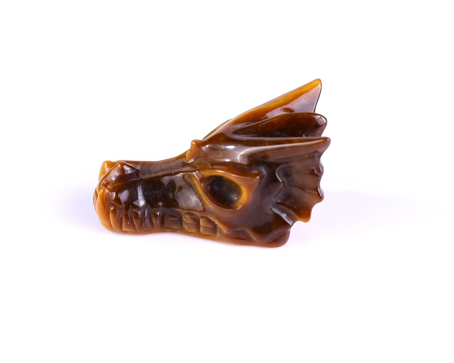 1.7" Tiger Iron Eye Hand Carved Crystal Dragon Skull Sculpture