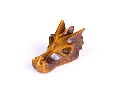 1.7" Tiger Iron Eye Hand Carved Crystal Dragon Skull Sculpture