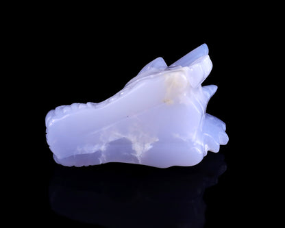 3.1" Blue Chalcedony Hand Carved Crystal Dragon Skull Sculpture