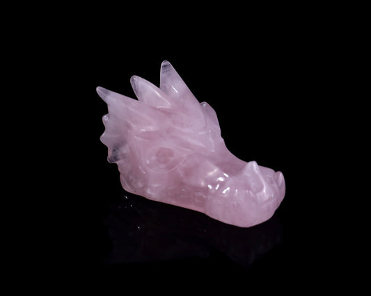 3.1" Rose Quartz Hand Carved Crystal Dragon Skull Sculpture