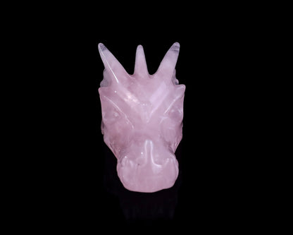 3.1" Rose Quartz Hand Carved Crystal Dragon Skull Sculpture