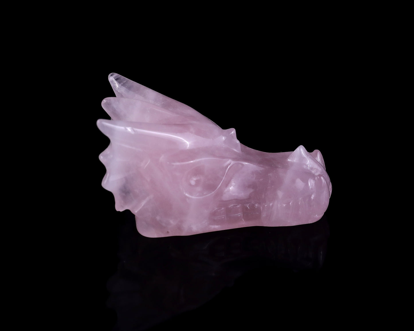 3.1" Rose Quartz Hand Carved Crystal Dragon Skull Sculpture