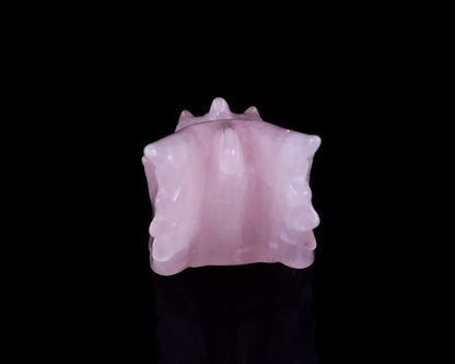 3.1" Rose Quartz Hand Carved Crystal Dragon Skull Sculpture