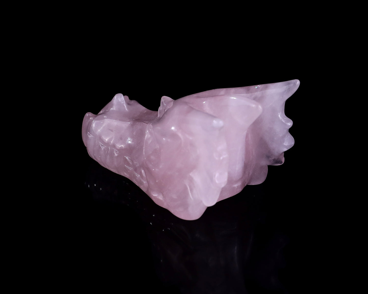 3.1" Rose Quartz Hand Carved Crystal Dragon Skull Sculpture