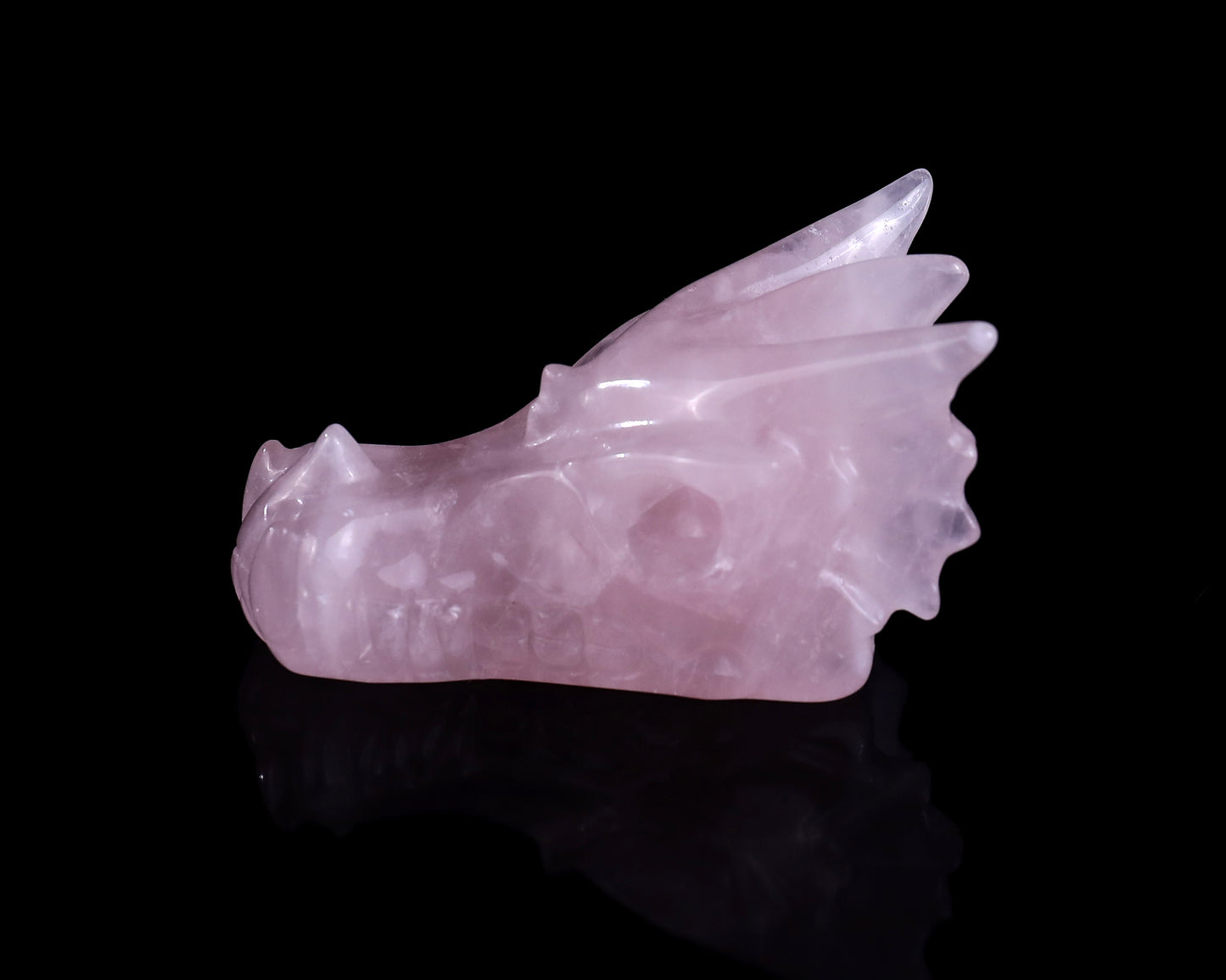 3.1" Rose Quartz Hand Carved Crystal Dragon Skull Sculpture