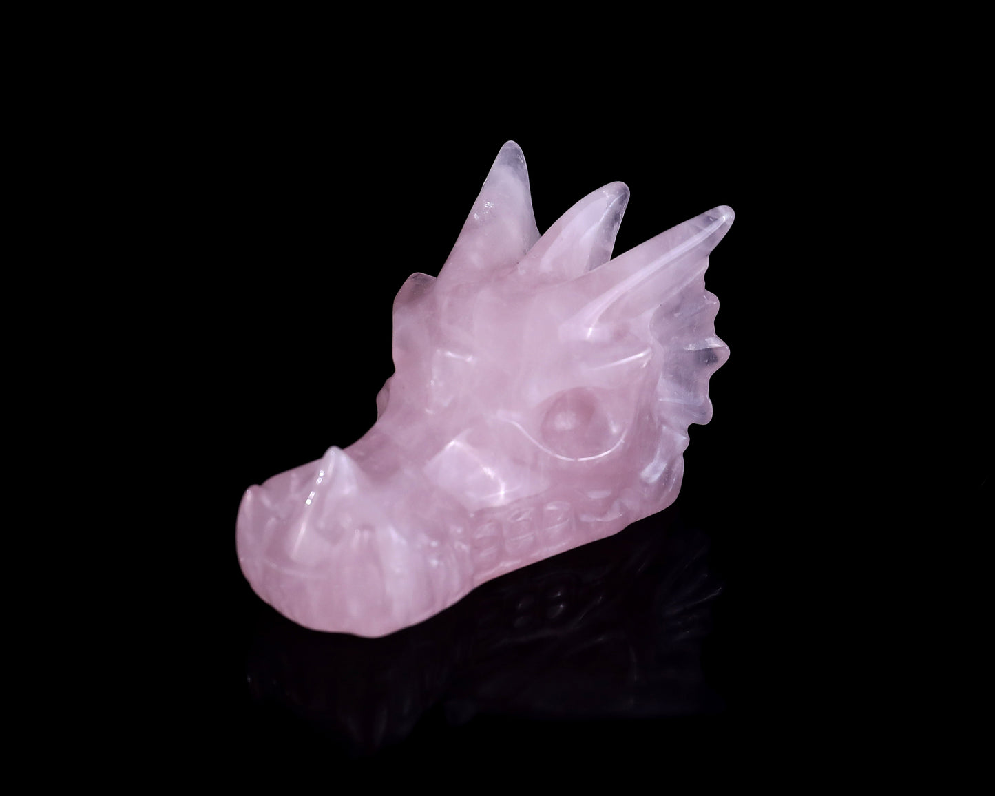 3.1" Rose Quartz Hand Carved Crystal Dragon Skull Sculpture