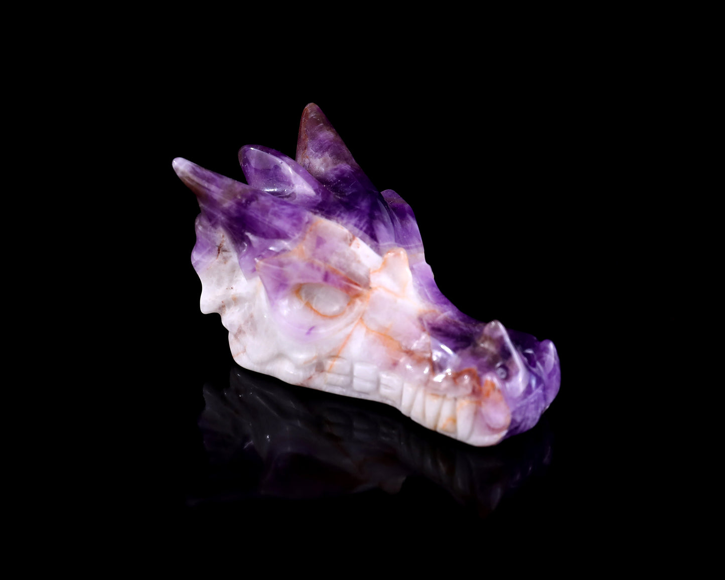 3.1" Dream Amethyst Hand Carved Crystal Dragon Skull Sculpture