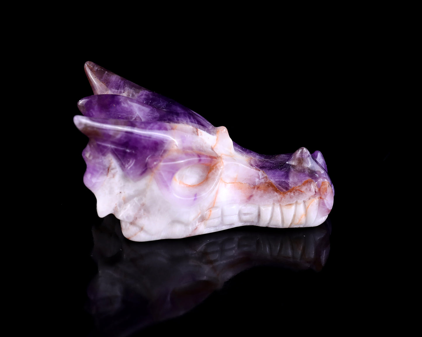 3.1" Dream Amethyst Hand Carved Crystal Dragon Skull Sculpture