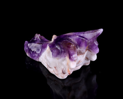 3.1" Dream Amethyst Hand Carved Crystal Dragon Skull Sculpture