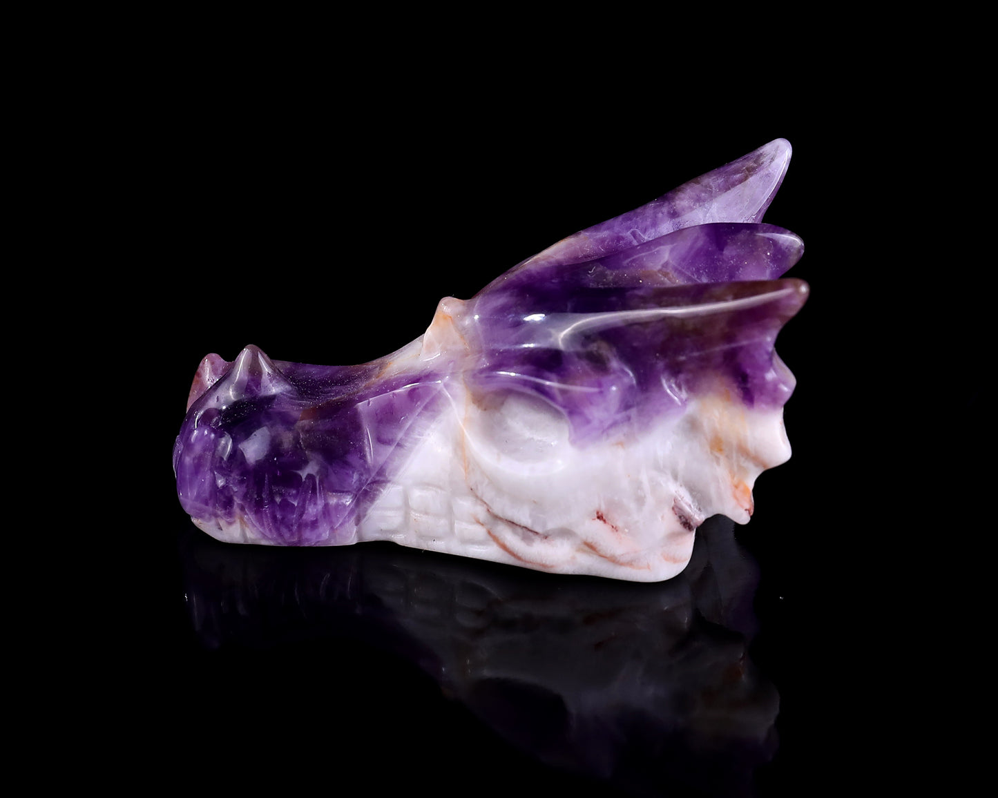 3.1" Dream Amethyst Hand Carved Crystal Dragon Skull Sculpture