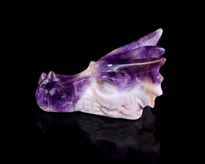 3.1" Dream Amethyst Hand Carved Crystal Dragon Skull Sculpture