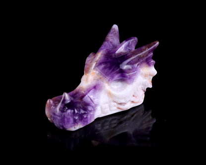 3.1" Dream Amethyst Hand Carved Crystal Dragon Skull Sculpture