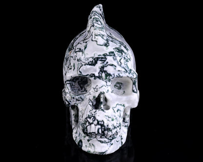 11.4" Moss Agate Hand Carved Crystal Fish Shape Skull Sculpture