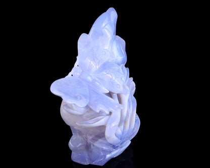 5.2" Blue Crazy Lace Agate Hand Carved Crystal Butterfly and Lotus Sculpture