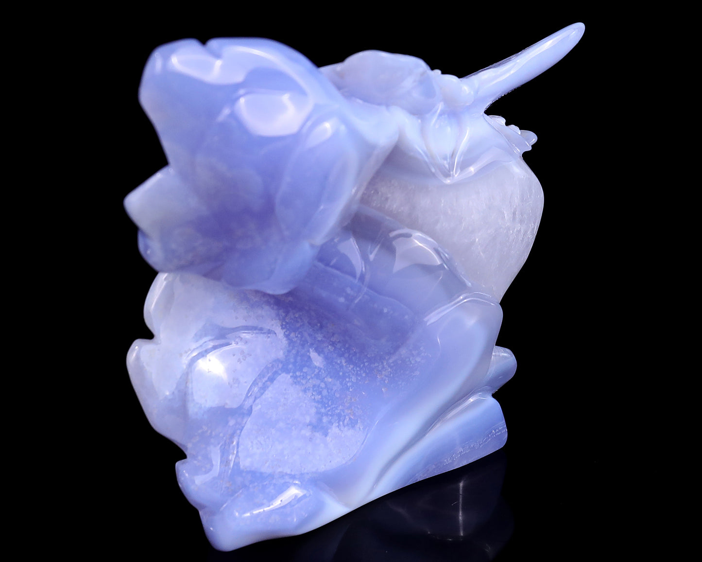 5.2" Blue Crazy Lace Agate Hand Carved Crystal Butterfly and Lotus Sculpture