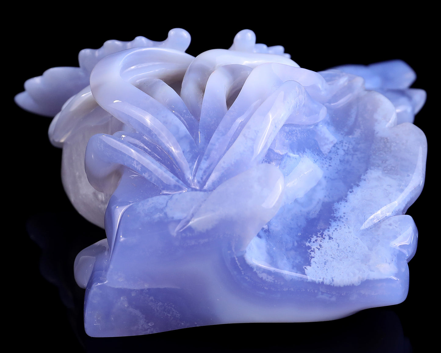 5.2" Blue Crazy Lace Agate Hand Carved Crystal Butterfly and Lotus Sculpture