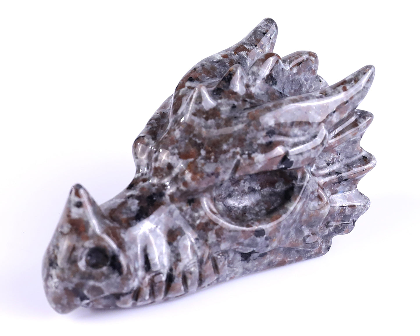 3.1" Yooperlite Hand Carved Crystal Dragon Skull Sculpture