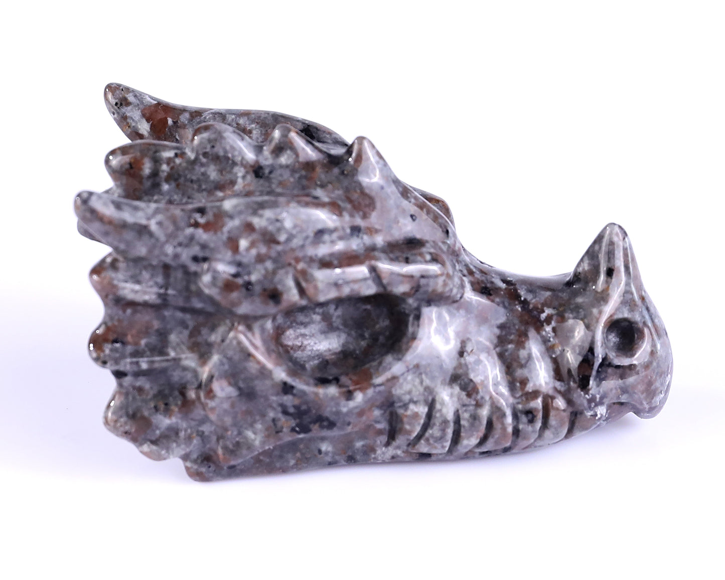 3.1" Yooperlite Hand Carved Crystal Dragon Skull Sculpture