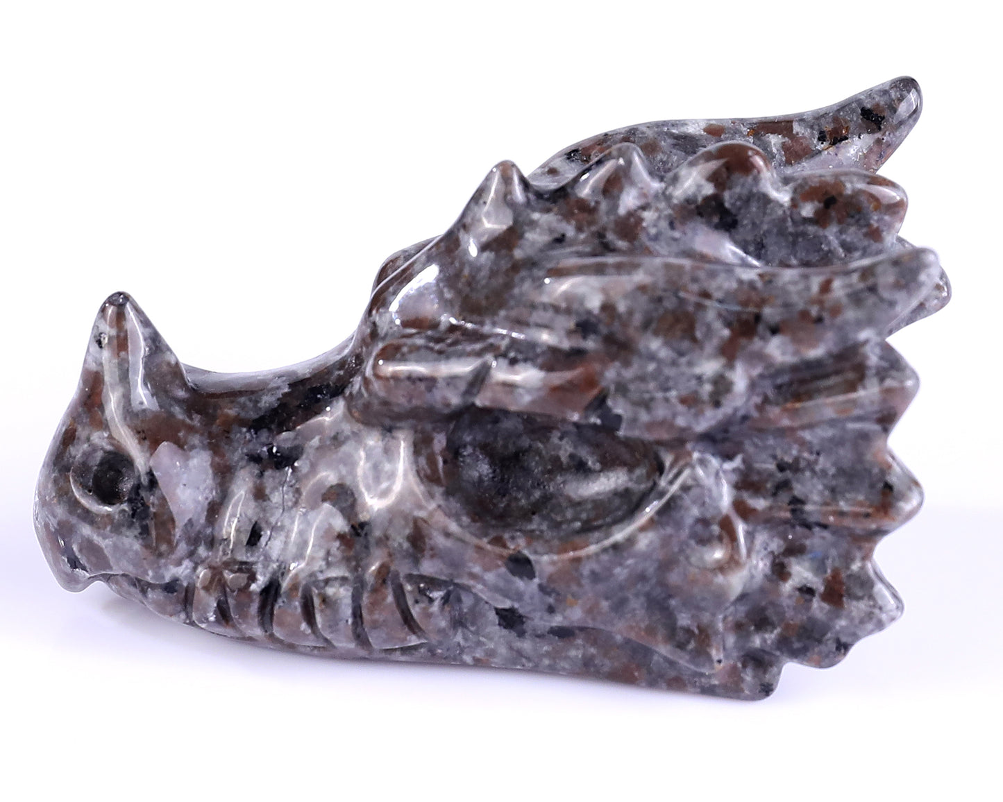 3.1" Yooperlite Hand Carved Crystal Dragon Skull Sculpture