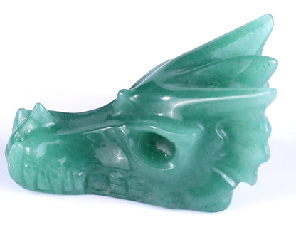 1.7" Green Aventurine Hand Carved Crystal Dragon Skull Sculpture