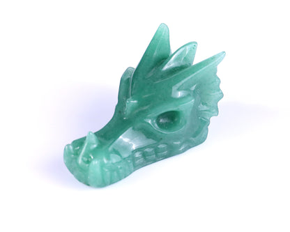 1.7" Green Aventurine Hand Carved Crystal Dragon Skull Sculpture