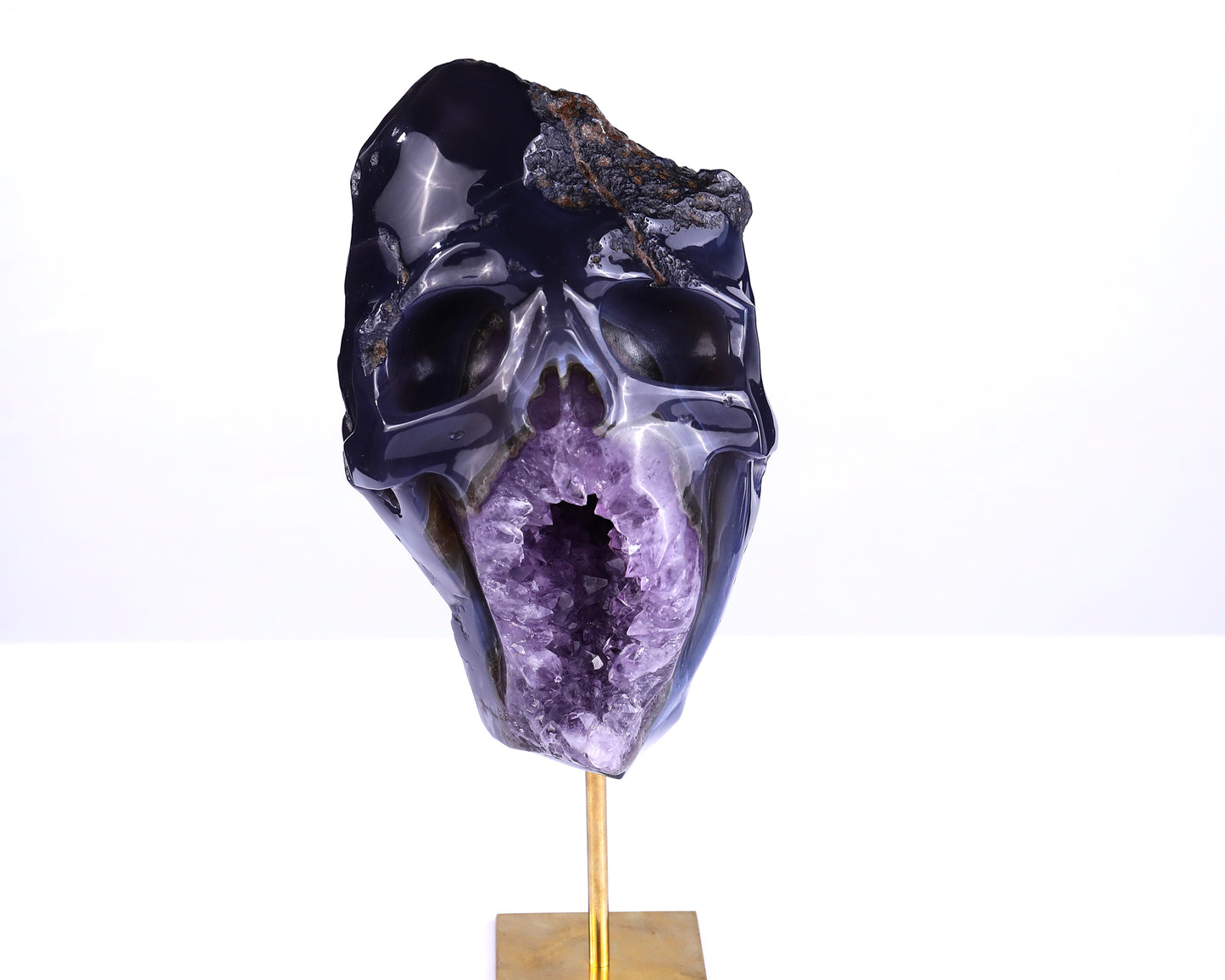 Unique 7.7" Amethyst Geode Agate Hand Carved Crystal Skull Sculpture