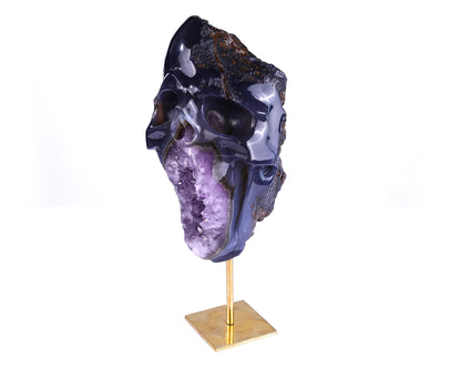 Unique 7.7" Amethyst Geode Agate Hand Carved Crystal Skull Sculpture