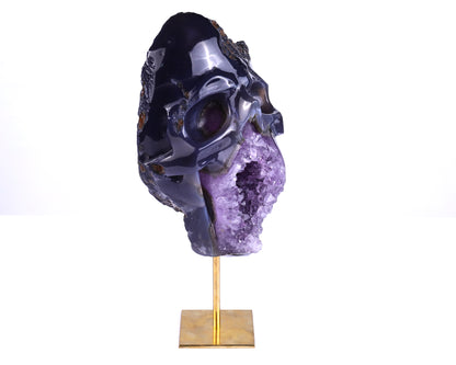 Unique 7.7" Amethyst Geode Agate Hand Carved Crystal Skull Sculpture