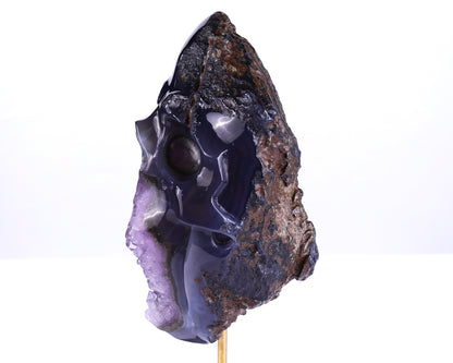 Unique 7.7" Amethyst Geode Agate Hand Carved Crystal Skull Sculpture