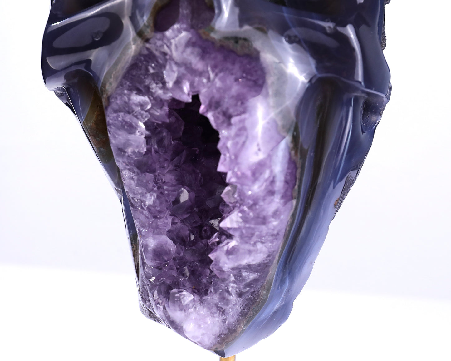 Unique 7.7" Amethyst Geode Agate Hand Carved Crystal Skull Sculpture