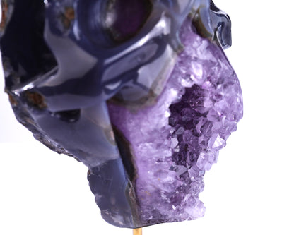 Unique 7.7" Amethyst Geode Agate Hand Carved Crystal Skull Sculpture