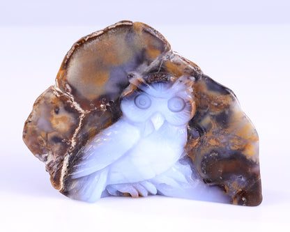 4.3" Blue Chalcedony Hand Carved Crystal Owl Sculpture