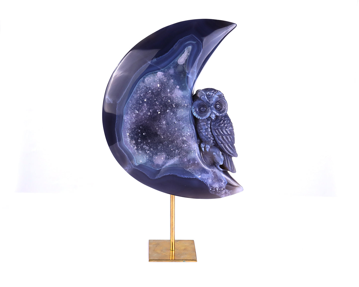 20.2" Quartz Rock Druse Hand Carved Crystal Owl Sculpture