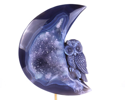 20.2" Quartz Rock Druse Hand Carved Crystal Owl Sculpture