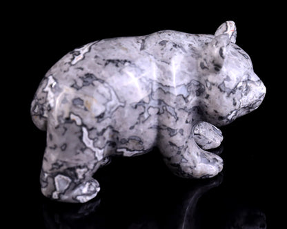 3.0" Map Jasper Hand Carved Crystal Panda Sculpture